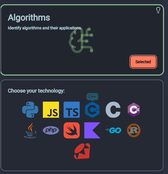 Selecting a language for an algorithms quiz